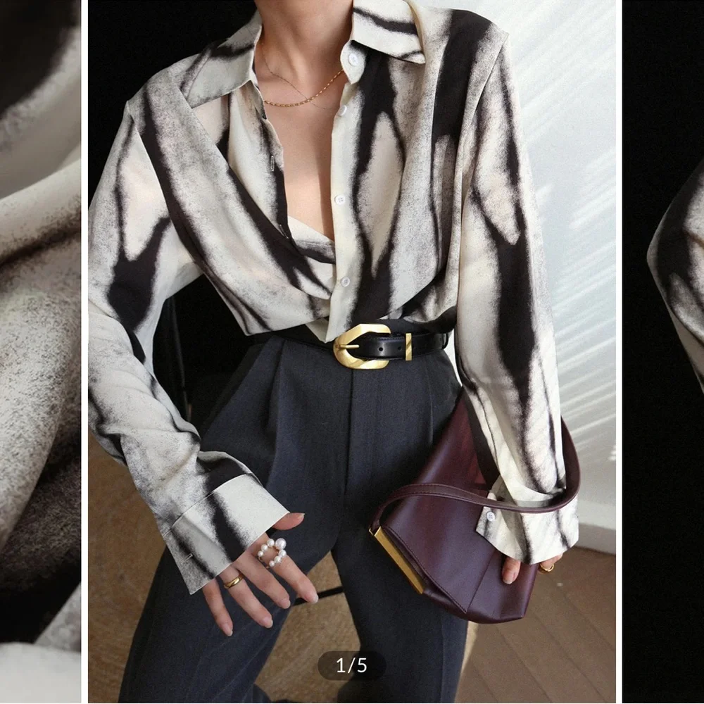 Tie-Dye Oversized Button-Down Shirt in Black and Cream - Picture 1 of 6